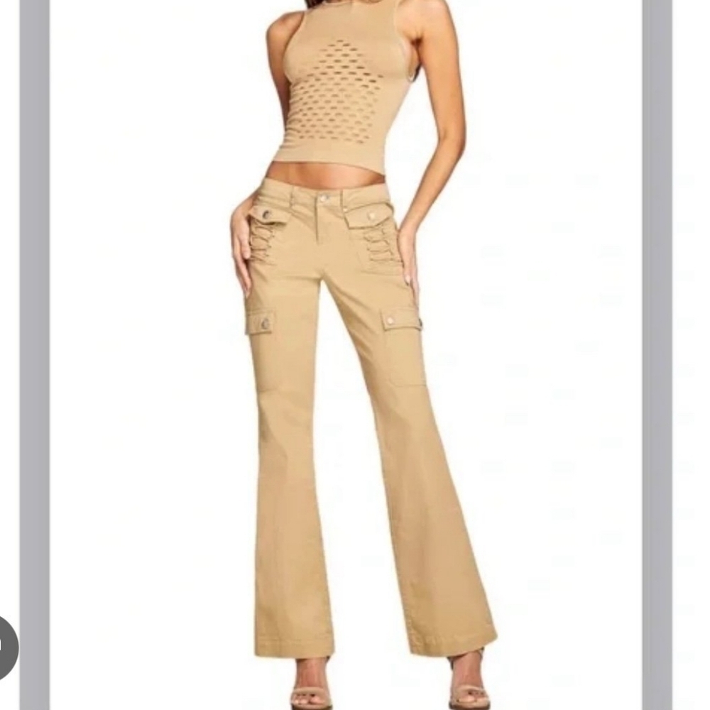 I.AM.GIA Beige Jodi Low Rise Wide Leg Cargo Pants